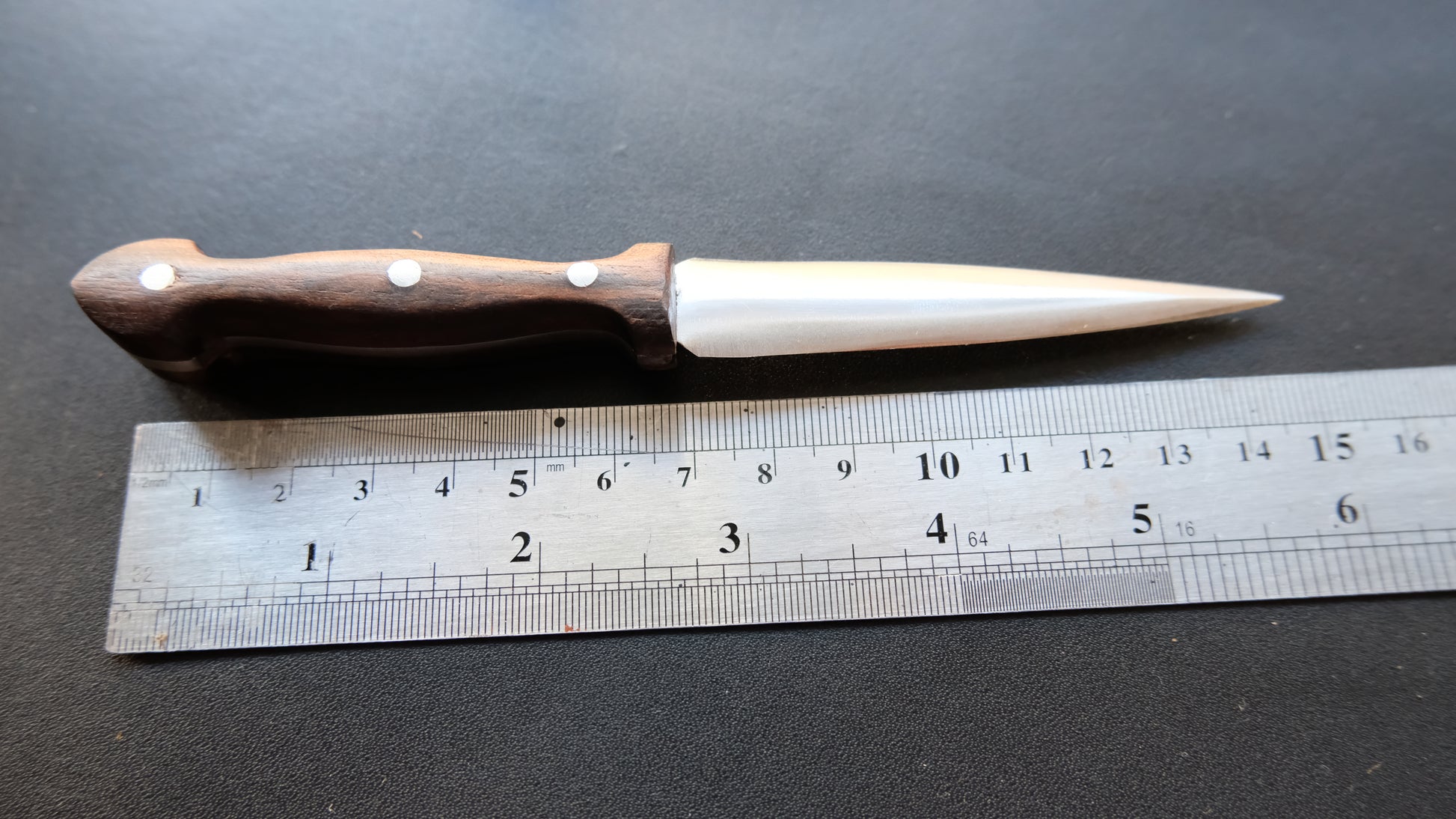 Cal38 Mini Dagger Knife With Leather Sheath (Walnut Wood Handle)