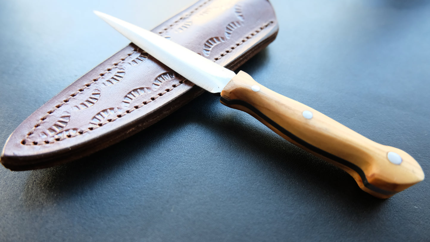 Cal38 Mini Dagger Knife With Leather Sheath (Olive Wood Handle)