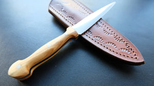 Cal38 Mini Dagger Knife With Leather Sheath (Olive Wood Handle)