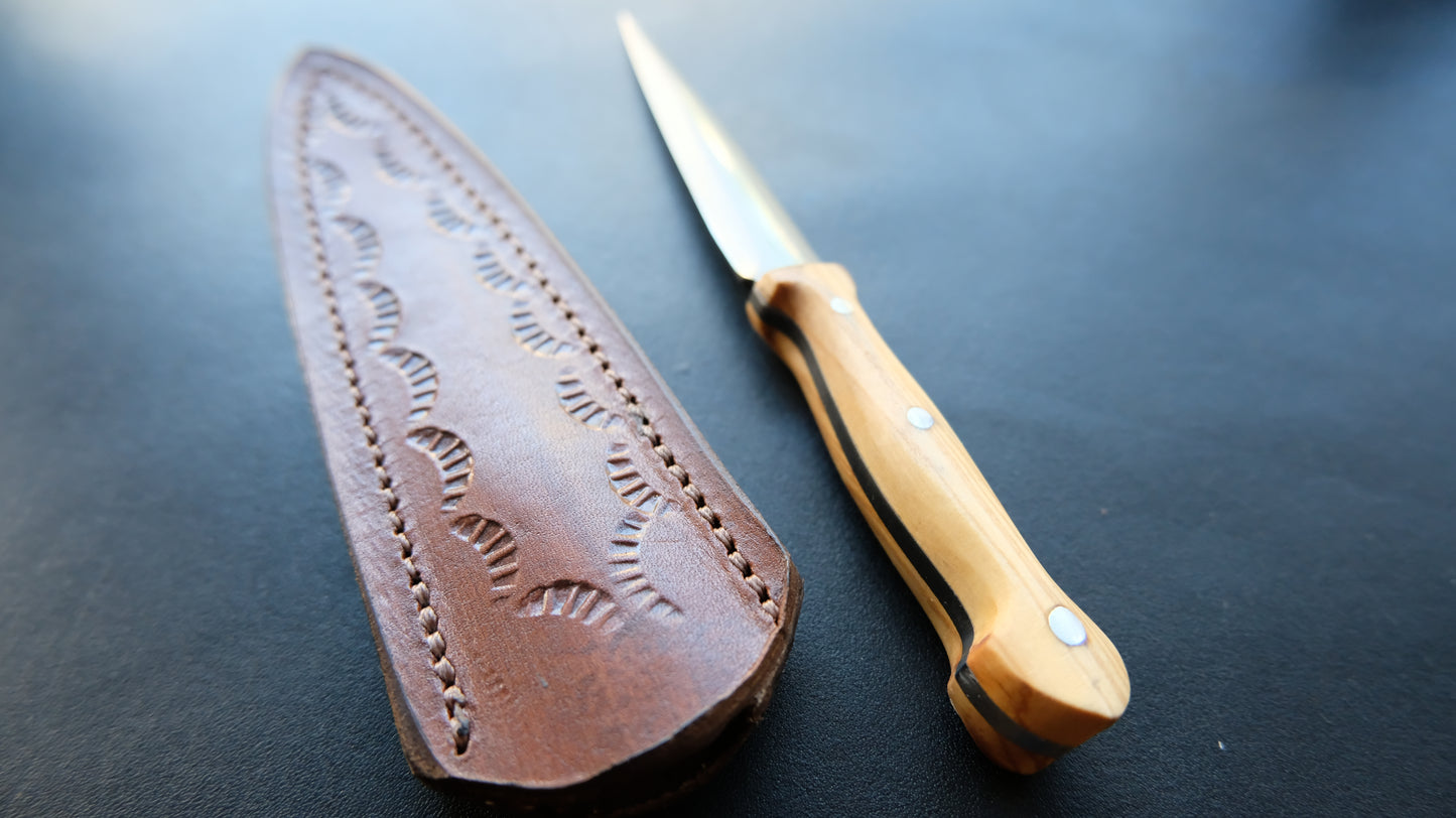 Cal38 Mini Dagger Knife With Leather Sheath (Olive Wood Handle)