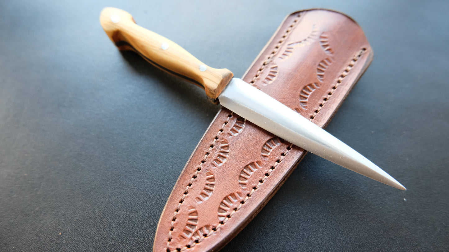Cal38 Mini Dagger Knife With Leather Sheath (Olive Wood Handle)