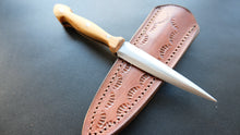 Load image into Gallery viewer, Cal38 Mini Dagger Knife With Leather Sheath (Olive Wood Handle)