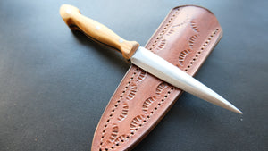 Cal38 Mini Dagger Knife With Leather Sheath (Olive Wood Handle)