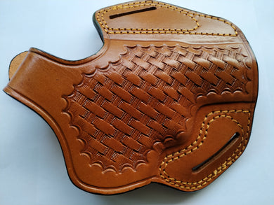 Handcrafted Leather Belt Basket Weave Holster for Smith and Wesson 686 Snub Nose (R.H)