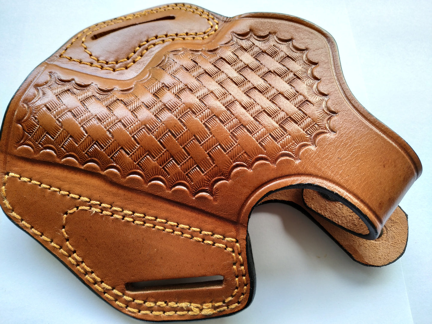 Leather Belt OWB Basket Weave Holster for Smith and Wesson 686 (R.H) 2,5 inch