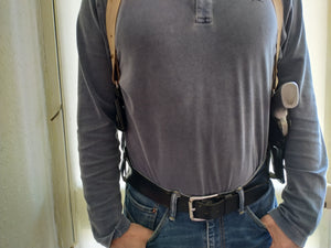 Vertical Leather Shoulder Holster with Ammo Pouches For Smith and wesson 357 magnum 3,or 4 inch